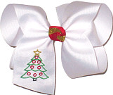 Large Monogrammed Christmas Tree on White with Red and Gold Knot Double Layer Overlay Bow